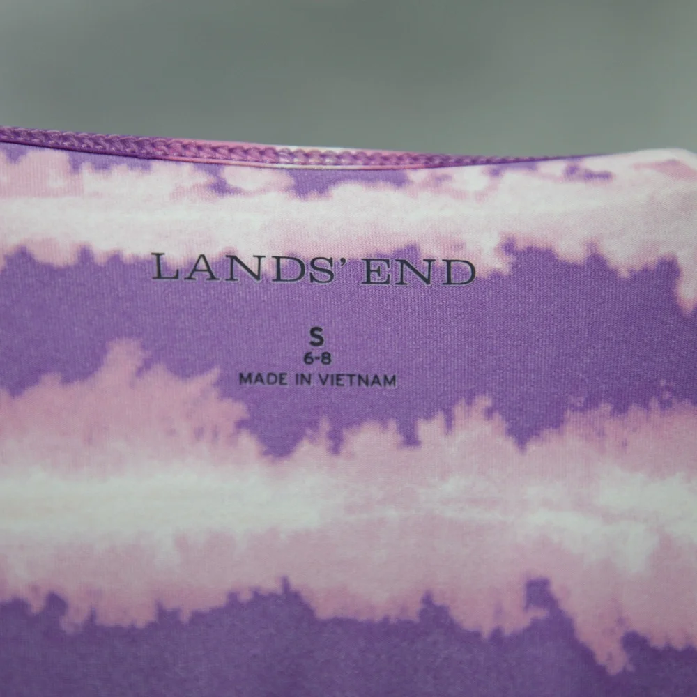 Lands' End Rash Guard Womens Small Purple Stripe Long Sleeve Swim Shirt UPF